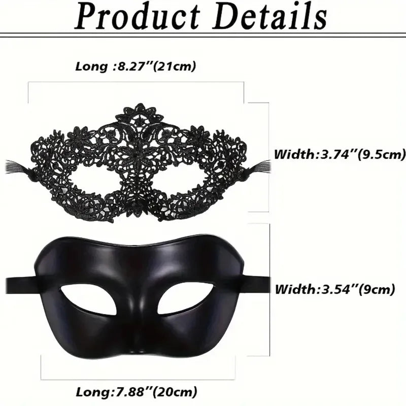 Black Lace Masquerade Masks – 2-Piece Couple Set