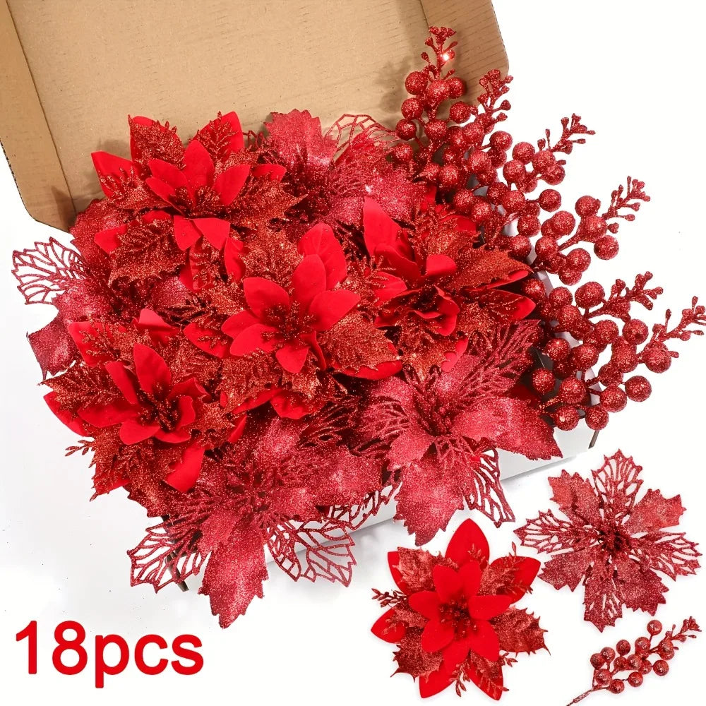 Christmas Artificial Flowers Glitter Berry Bouquet Tree Decor