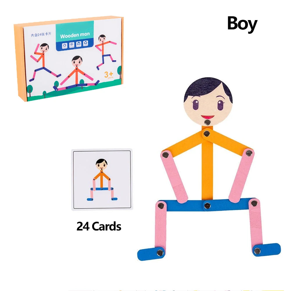 Sport Wooden Man Material DIY Puzzle Toys Boards Educational Game Early Learning Toy for Children Preschool Fine Motor Training