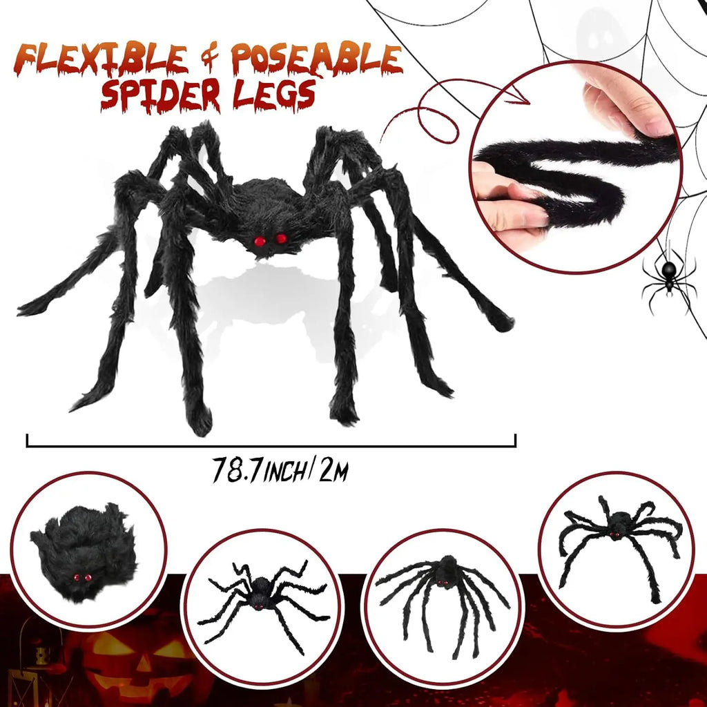 Giant Black Spider Decoration for Halloween, 30–200 cm