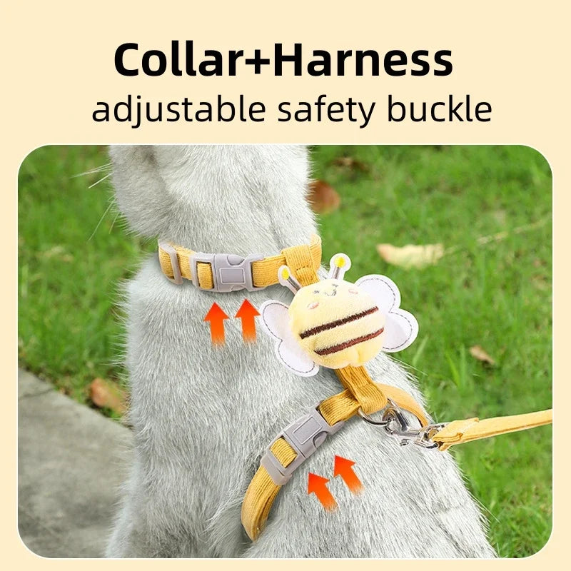 Cat Harness and Leash Set – Adjustable Bee Print Pet Gear
