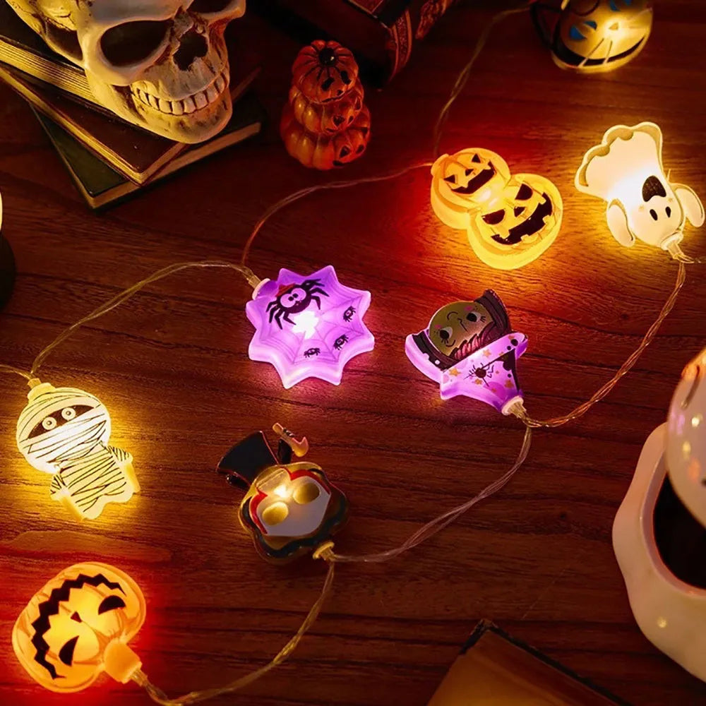 Halloween LED String Lights with Pumpkin, Ghost & Spider Web Designs