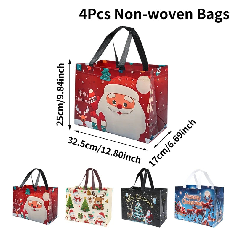 Christmas Gift Bags 4 Pcs Santa Holiday Party Favor Bags