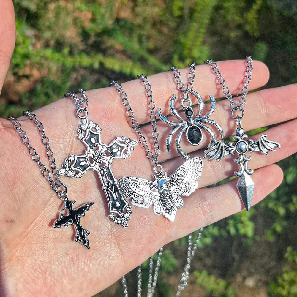 Special Wind Cross Skeleton Spider Set Necklace, Y2K Personalized Trendy Cool Girl Necklace Set, Halloween Gift