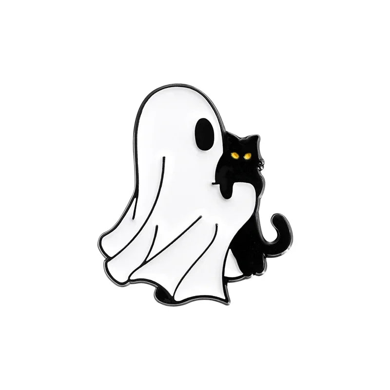 Halloween Punk Ghost Collected Enamel Pin Custom Spooky Boo With Black Cat Brooches Clothes Lapel Badge Jewelry Gift for Friends