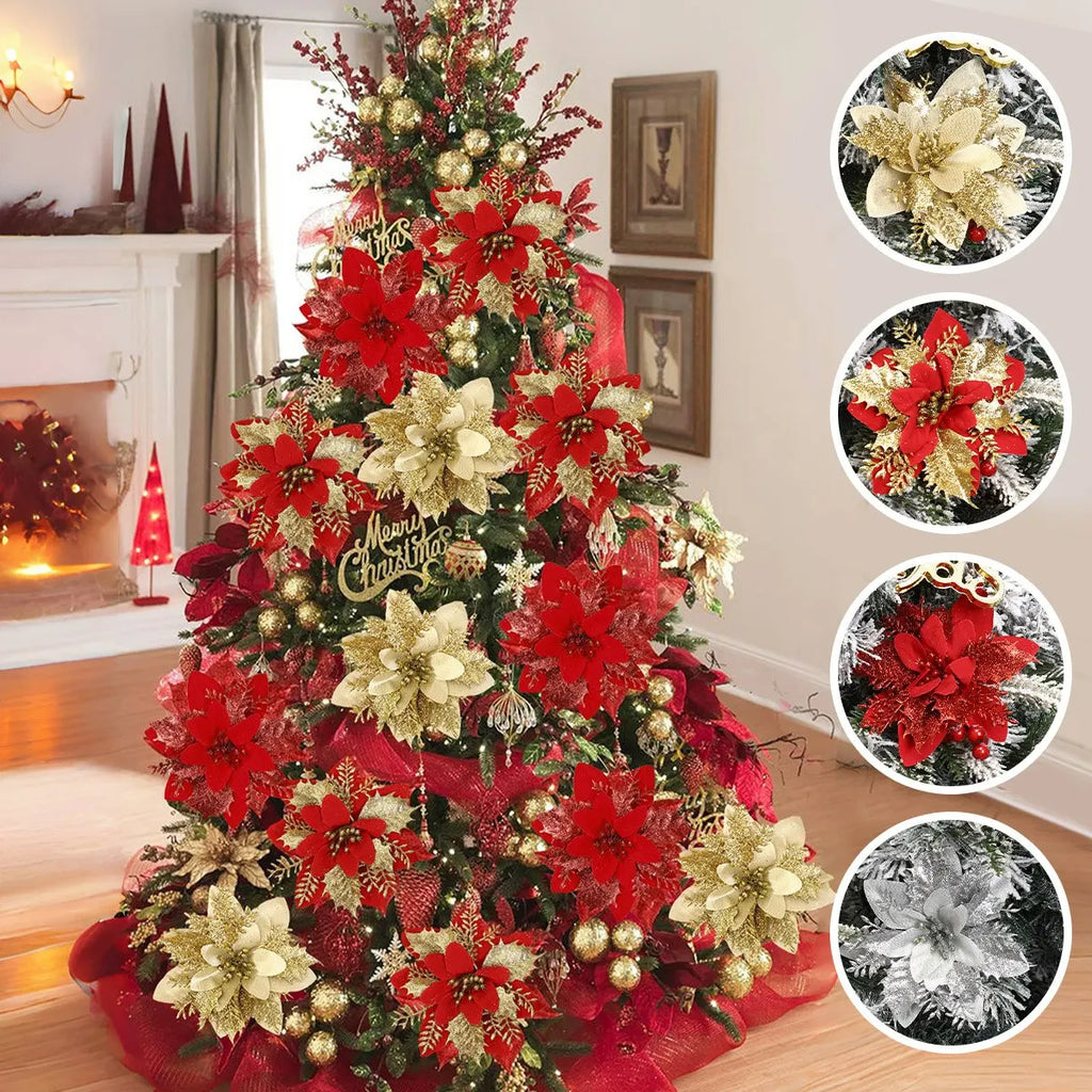 Christmas Artificial Flowers Glitter Tree Hanging Ornaments