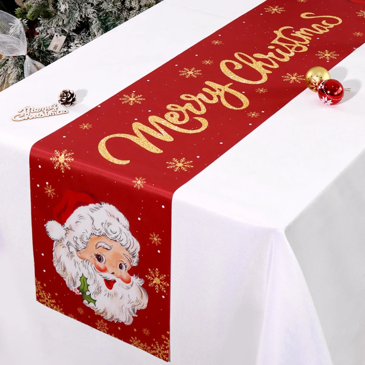 Santa Claus Christmas Table Runner – Holiday Table Decor