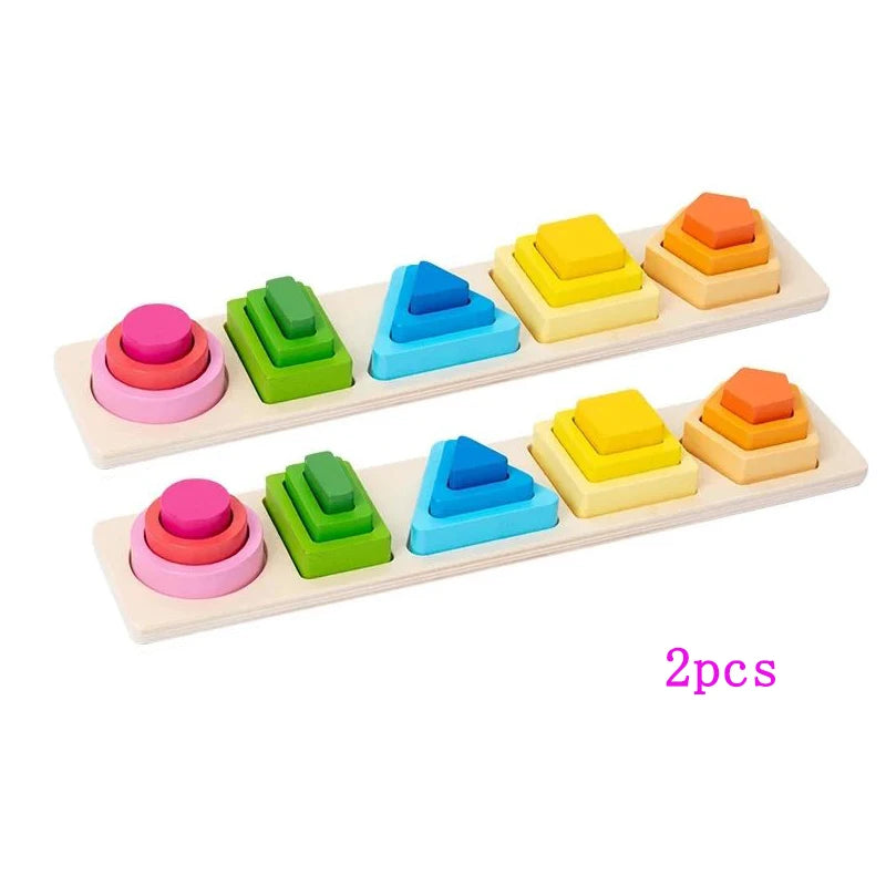 Wooden Shape Sorting Toy – Montessori Stacking Puzzle for Kids