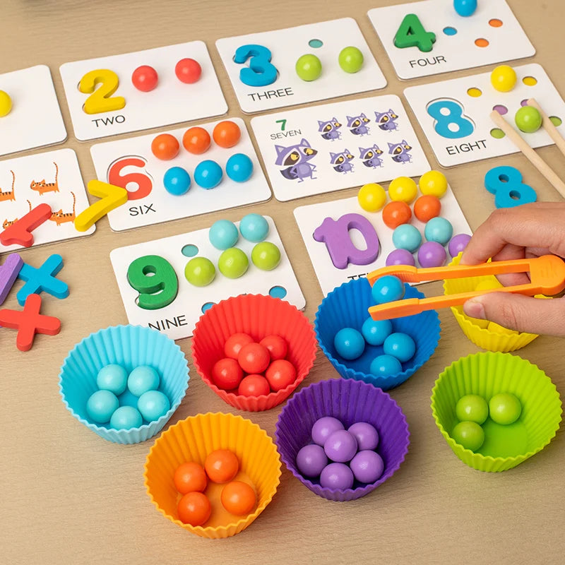 Wooden Sorting Beads Toy – Montessori Bowl Activity Set