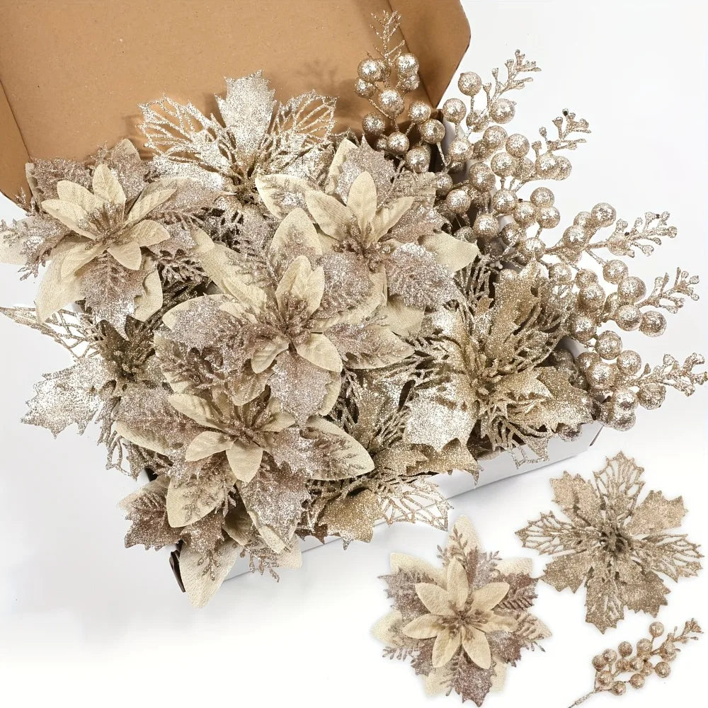 Christmas Artificial Flowers Glitter Berry Bouquet Tree Decor