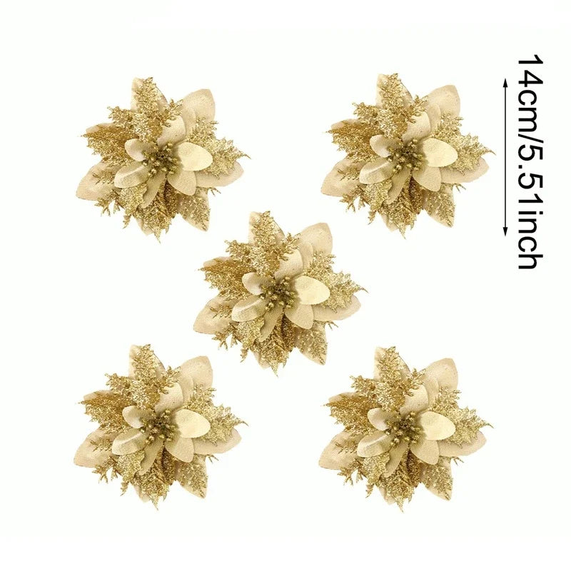 Christmas Artificial Flowers Glitter Tree Hanging Ornaments