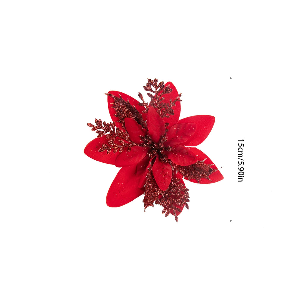 Christmas Poinsettia Flowers Artificial Tree Ornaments 5/10/15/20 Pcs