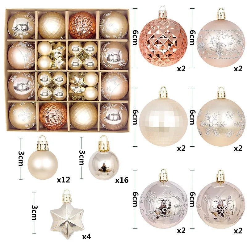 Christmas Ball Ornaments 44 Pcs 3-6CM Christmas Tree Decor Set