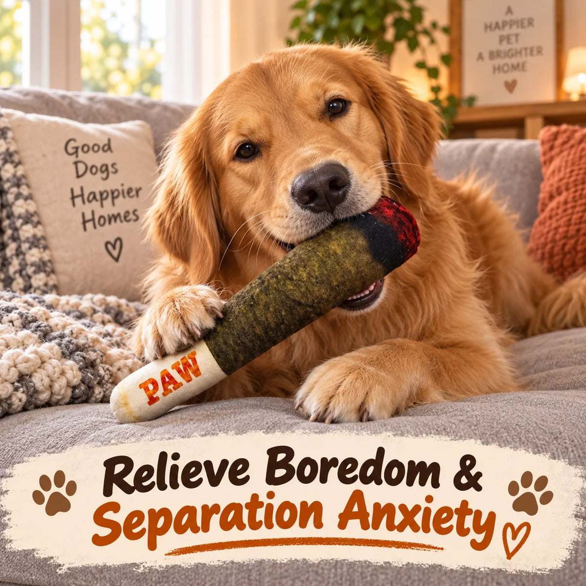 Cigar-Shaped Plush Dog Toy – Funny Squeaky Pet Toy