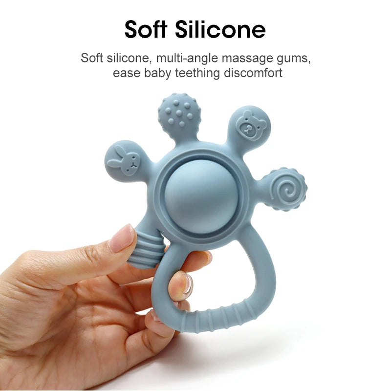 Silicone Bunny Teether – Baby Palm Rattle Toy