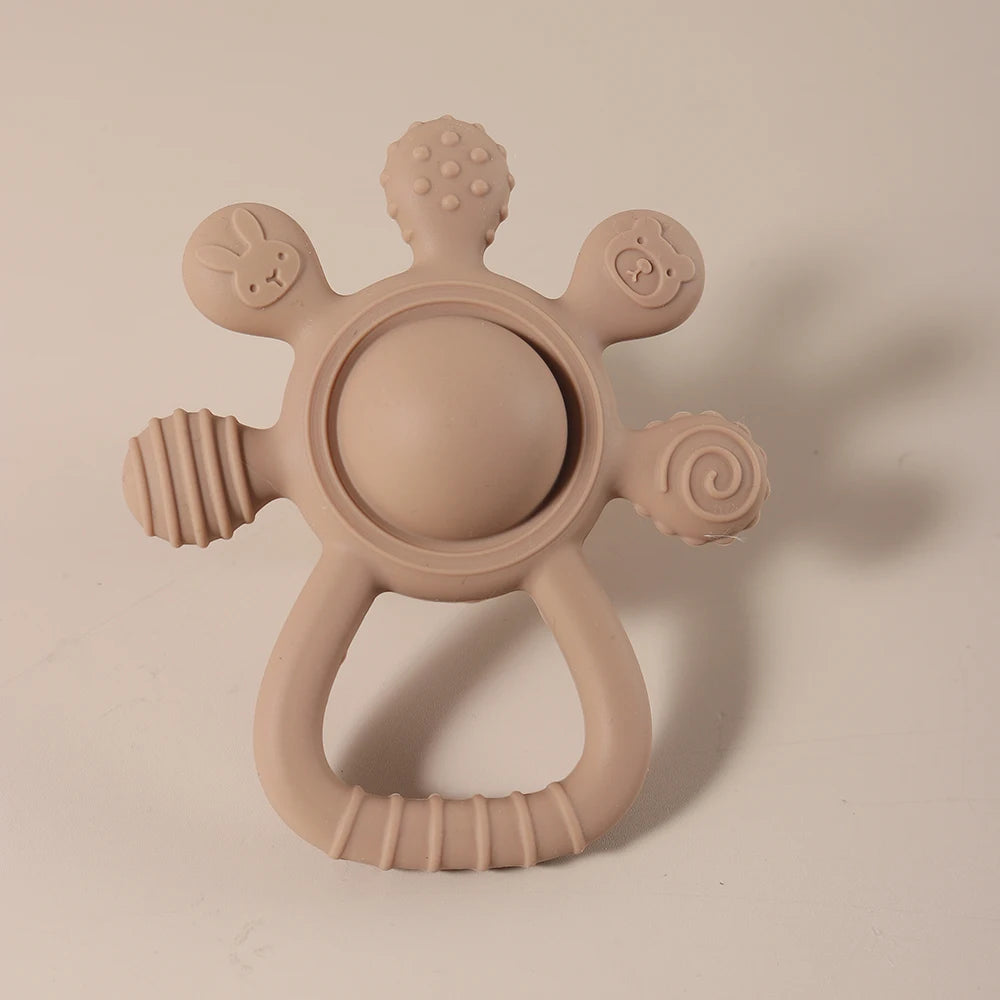 Silicone Bunny Teether – Baby Palm Rattle Toy