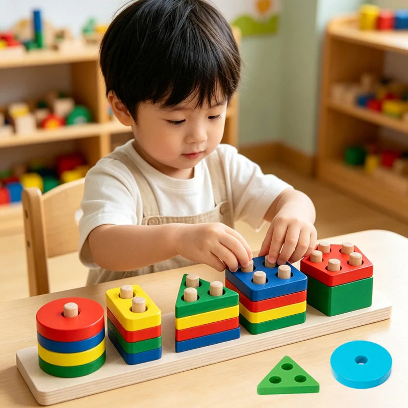 Wooden Building Blocks – Montessori Shape Matching Puzzle