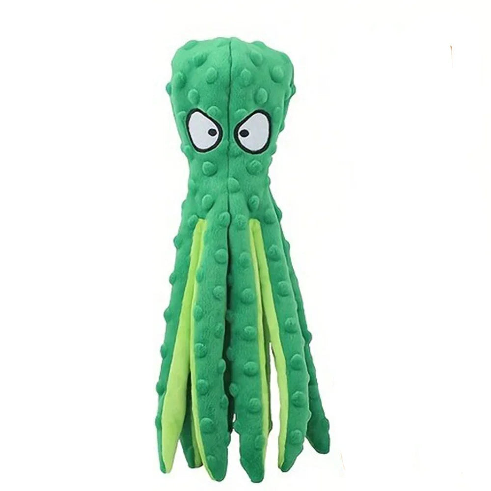 Stuffless Octopus Dog Toy – Squeaky Plush with Crinkle Tails
