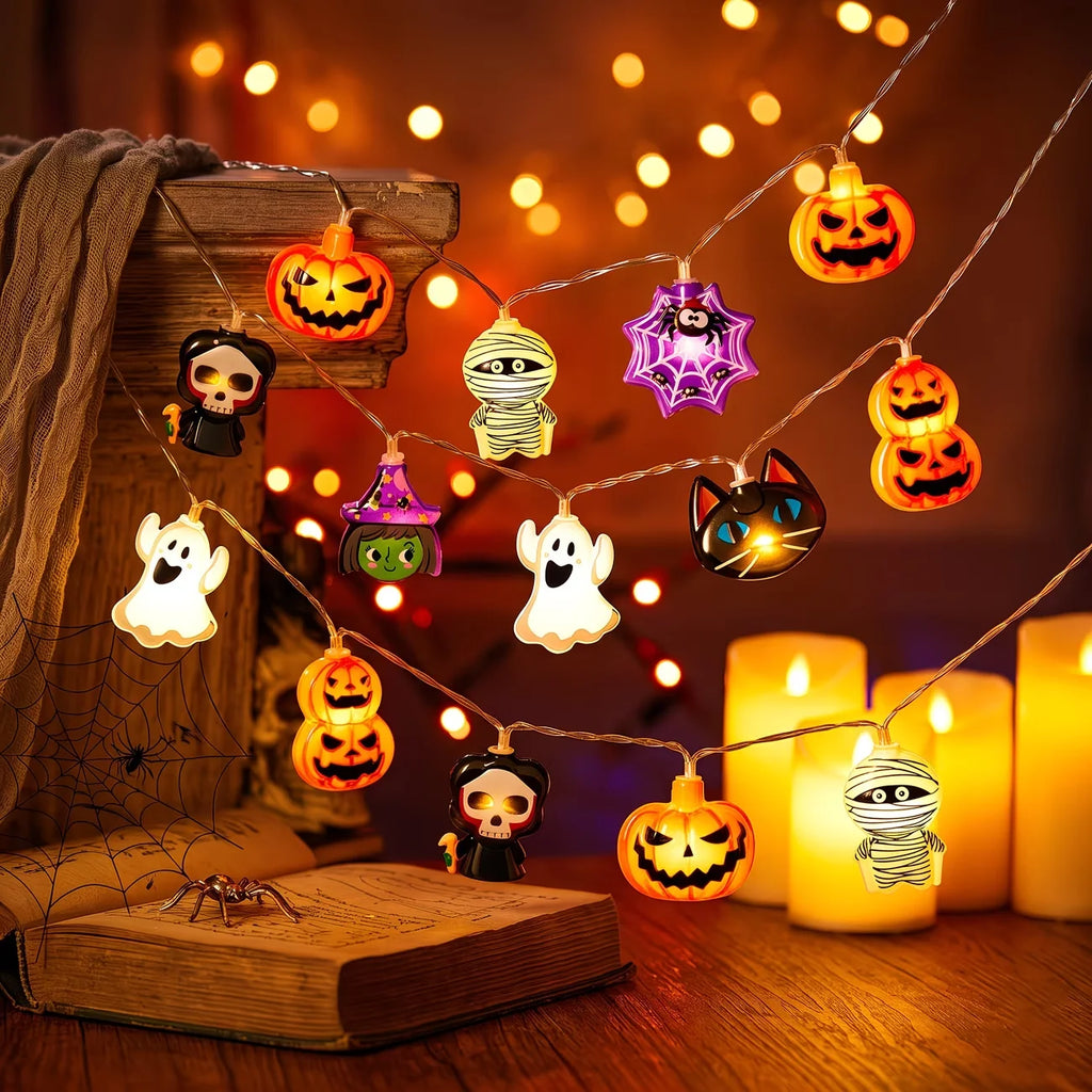 Halloween LED String Lights with Ghost, Pumpkin & Skeleton Designs