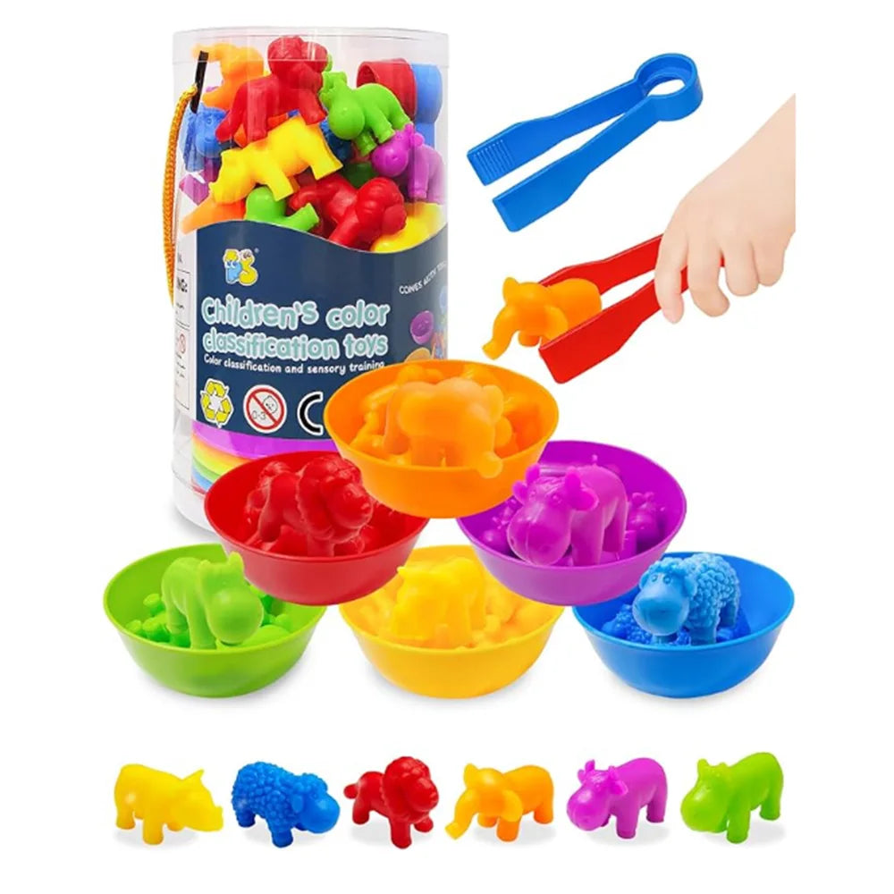 Montessori Animal Sorting Toy Animal Counting Color Sorting Dinosaur Animal Identification Skill Upgrading for Children Gift Toy
