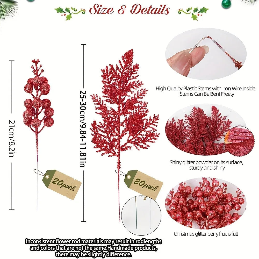 Christmas Berry Ornaments Artificial Bouquet Tree Decorations 12 Pcs