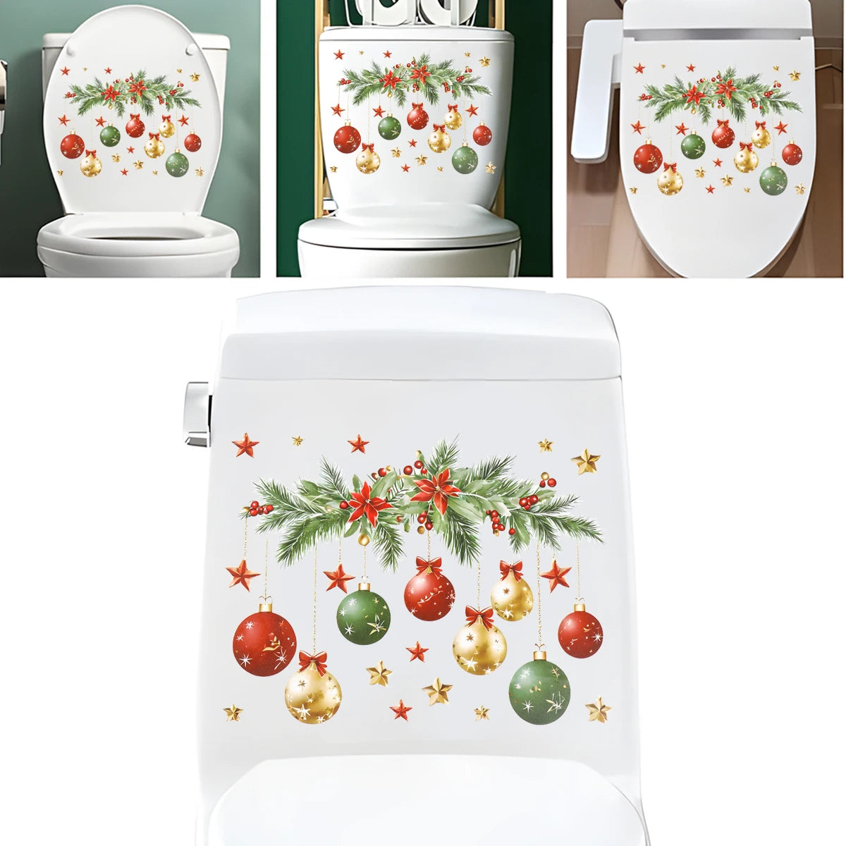 Christmas Toilet Sticker Merry Christmas Bathroom Decoration