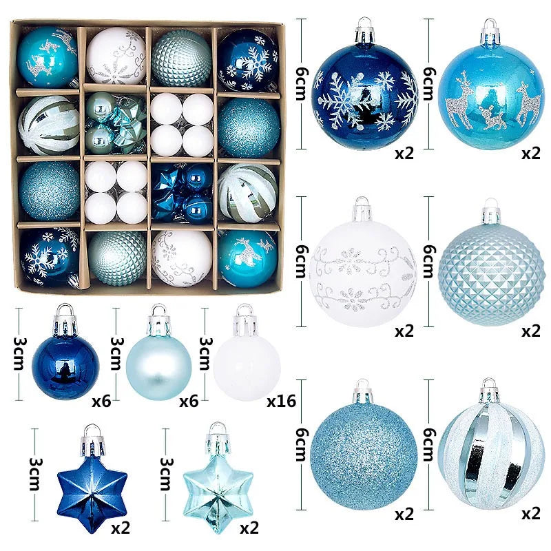 Christmas Ball Ornaments 44 Pcs 3-6CM Christmas Tree Decor Set