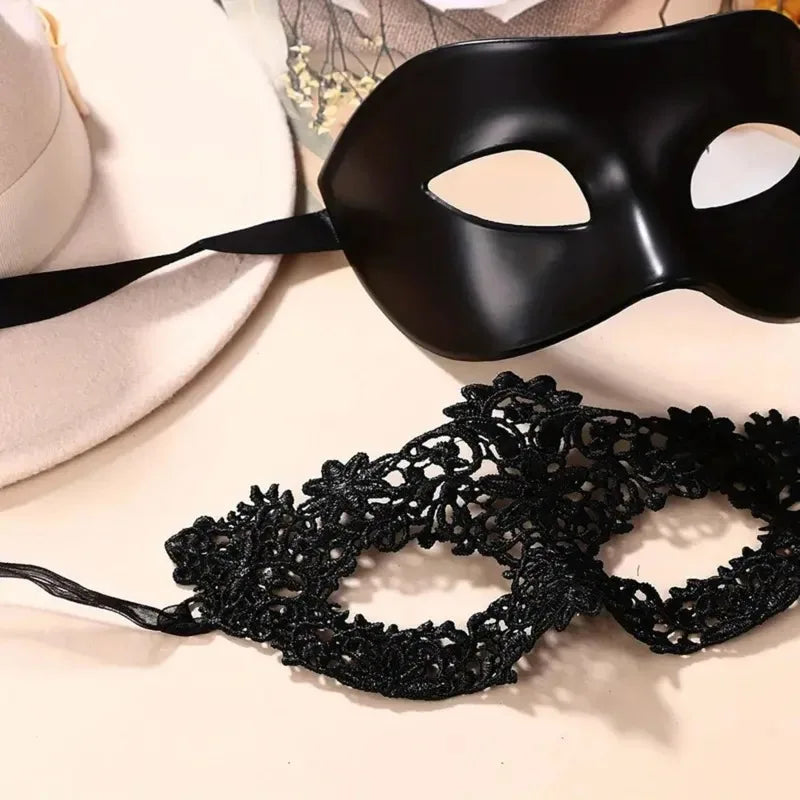 Black Lace Masquerade Masks – 2-Piece Couple Set