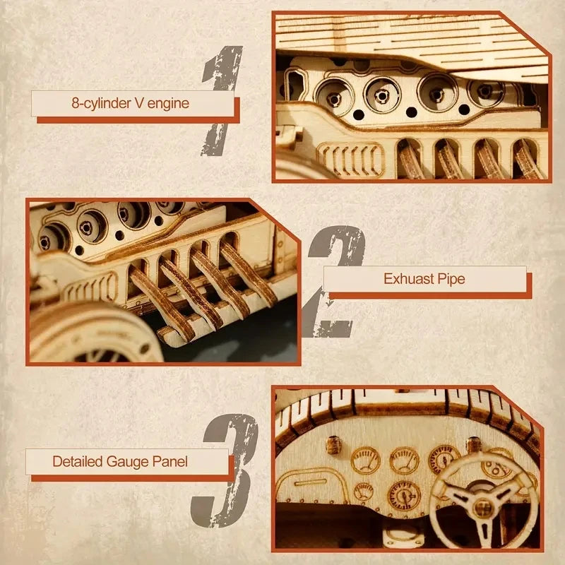 3D Wooden Car Puzzle – DIY Mechanical Model Kit