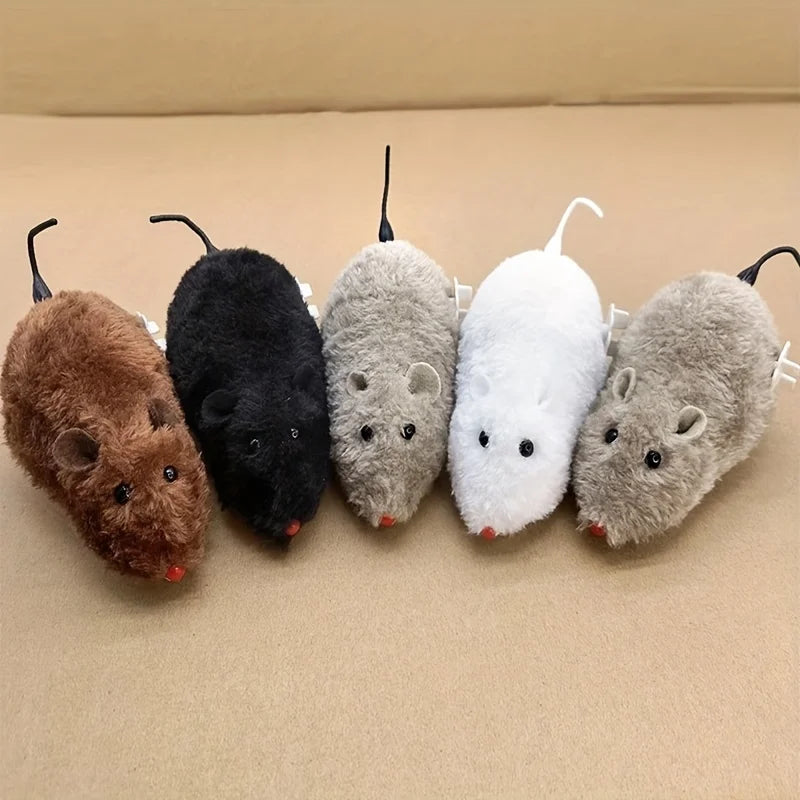 Wind-Up Mouse Cat Toy – Plush Mechanical Moving Mouse