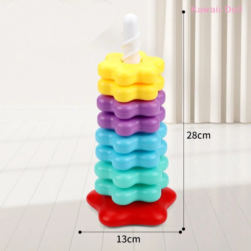 [DO]1 Set Baby Spinning Stacking Puzzle Toys Montessori Rotating Rainbow Tower Children Develop Motor Skills Game Kids Gift[DO]