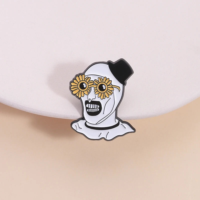Terrifier Clown Enamel Pin Sunflower Sunglasses Horror Clown Killer Movie Halloween Brooch Lapel Badge Jewelry Gifts For Friends