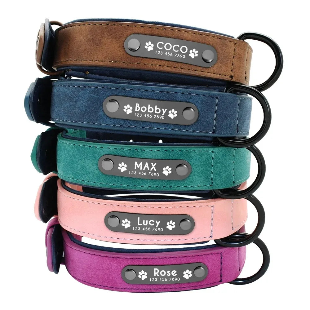 Personalized Leather Dog Collar with Custom Name and Phone Number