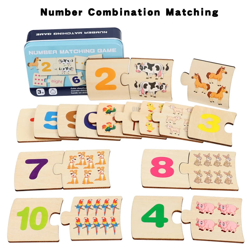 Wooden Number Matching Puzzle – Animal Counting Math Board