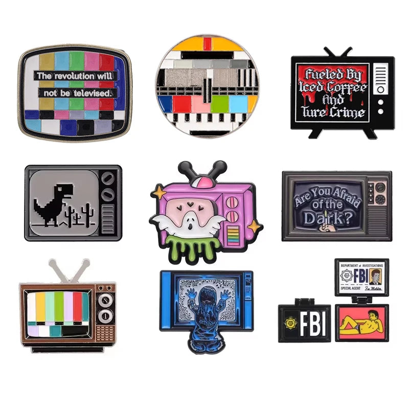 Retro TV Collected Enamel Pins Custom Horror Anime Movie Metal Brooch Lapel Badge Clothes Backpack Halloween Punk Jewelry Gift