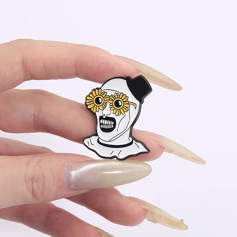 Terrifier Clown Enamel Pin Sunflower Sunglasses Horror Clown Killer Movie Halloween Brooch Lapel Badge Jewelry Gifts For Friends