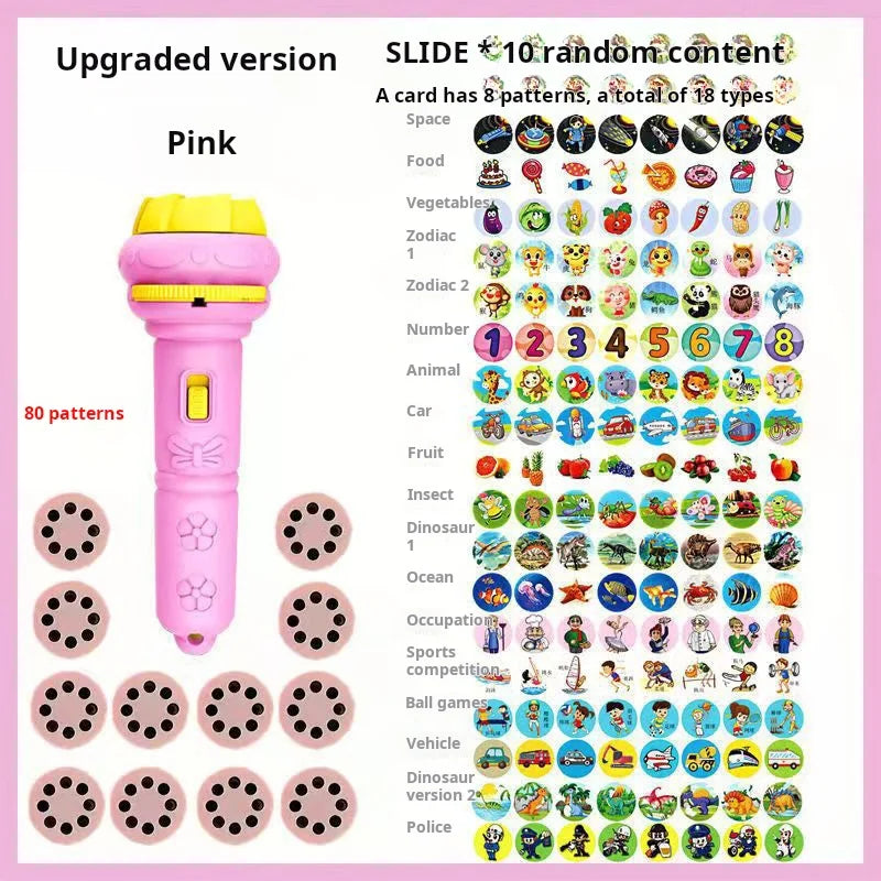 80 Patterns Illuminated Projection Led Flashlight Baby Puzzle Teaching Cognition Early Knowledge Animal Pattern Bedtime Story