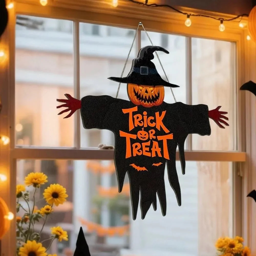 Halloween Metal Trick-or-Treat Sign with Pumpkin Monster Design