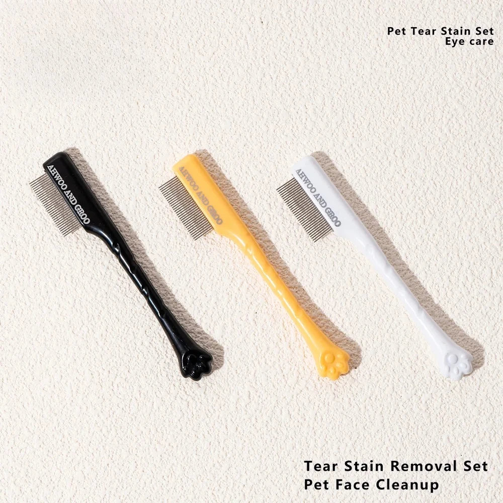Pet Tear Stain Removal Comb Set, Dog & Cat Eye & Paw Cleaning Grooming Scissors, Pet Hair Care Supplies
