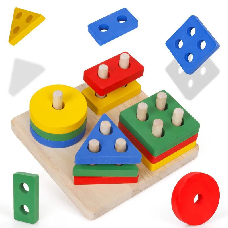 Wooden Building Blocks – Montessori Shape Matching Puzzle