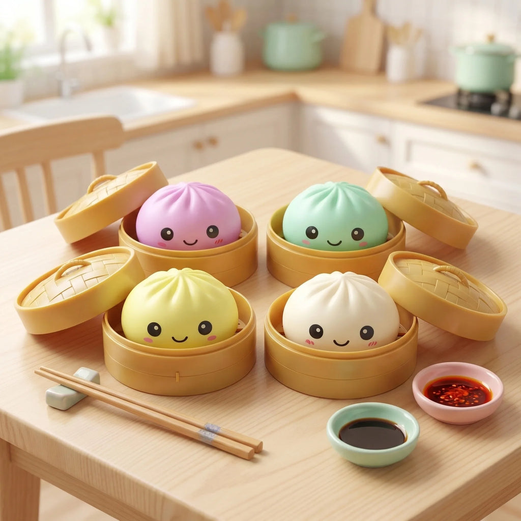 Glitter Dumpling Squishy Toy with Storage Box for Stress Relief
