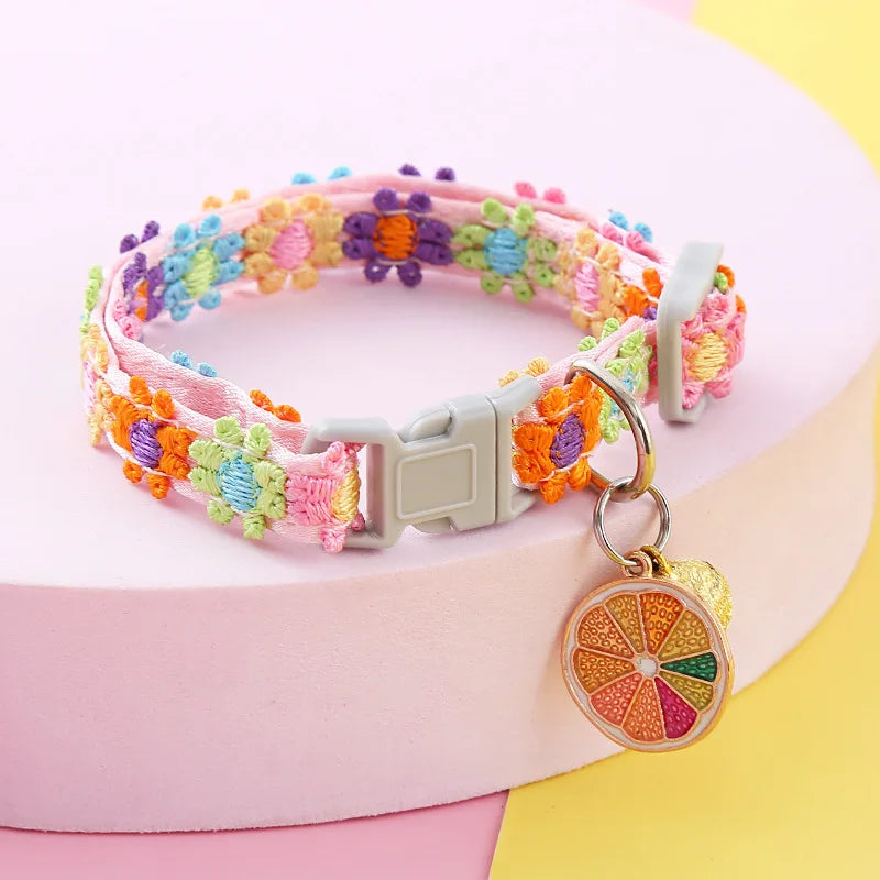 Adjustable Paw Print Pet Collar with Bell for Cats & Small Dogs