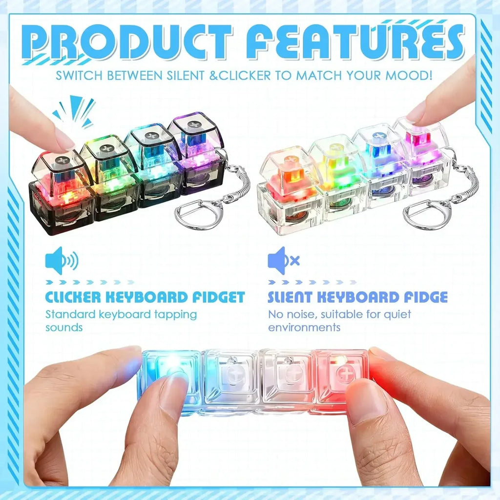Light Up Keyboard Keychain Clickable Button LED Fidget Toy