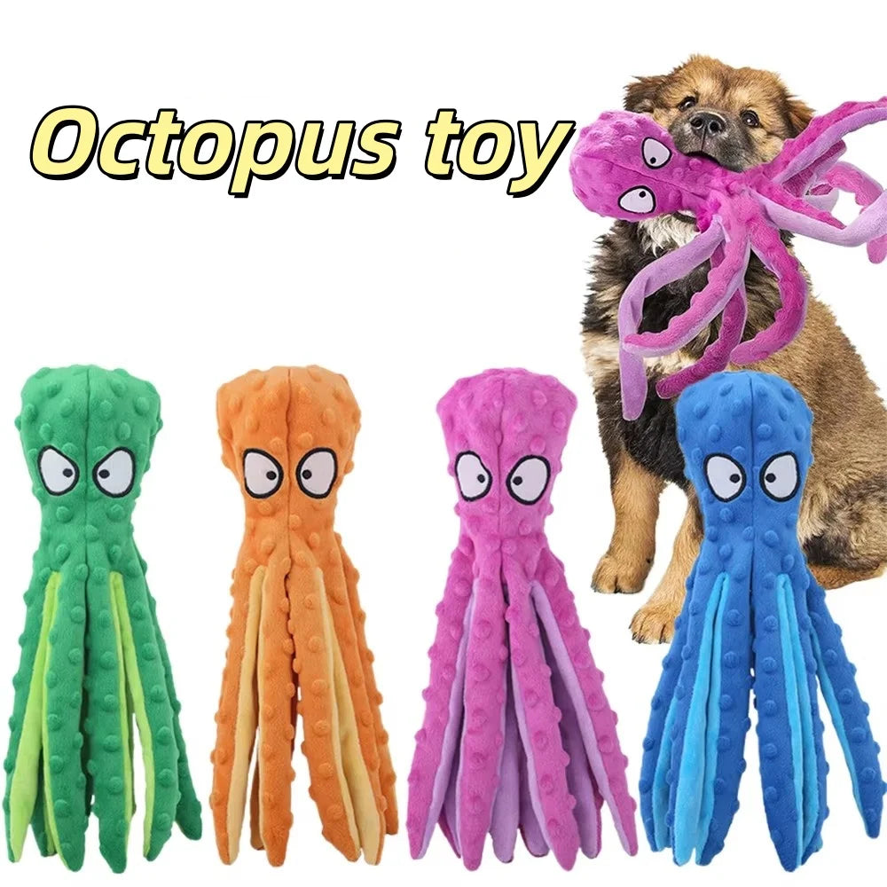 Stuffless Octopus Dog Toy – Squeaky Plush with Crinkle Tails