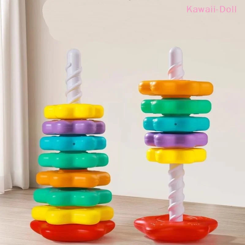 [DO]1 Set Baby Spinning Stacking Puzzle Toys Montessori Rotating Rainbow Tower Children Develop Motor Skills Game Kids Gift[DO]