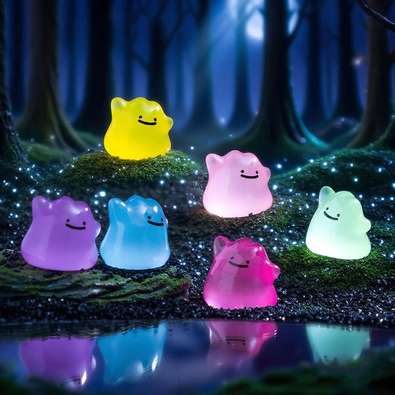 6pcs/Set Anime Pocket Monsters Multicolor Mini Figures Glow In The Dark Ditto Cute Model Decoration Doll Halloween Surprise Gift