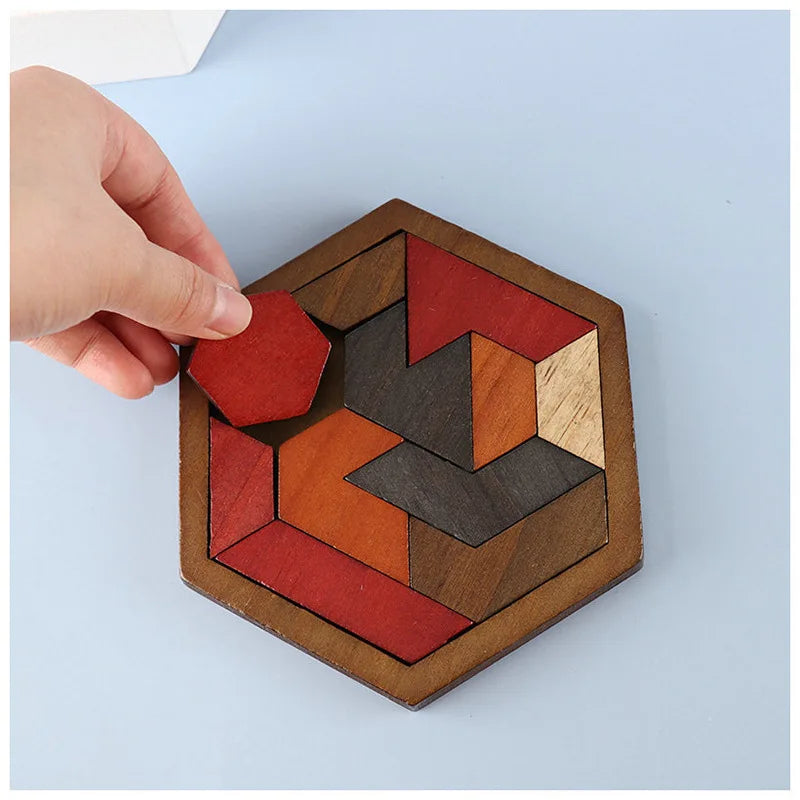 Hexagonal Wooden Puzzle – 11 Piece Interlocking Brain Teaser