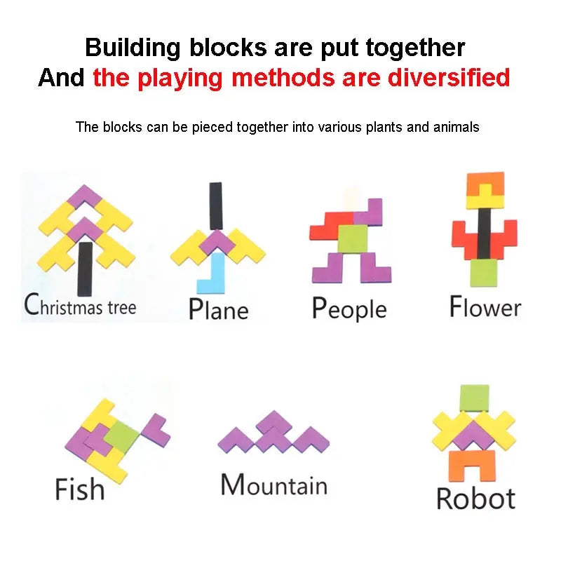 Wooden Tangram Puzzle – Colorful 3D Brain Teaser Blocks