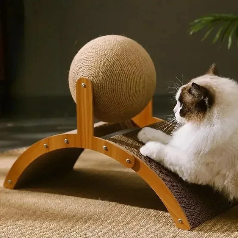 5A-Cat Scratching Ball Wooden Cat Scratcher  Natural Sisal Scratch Board Scratching Column Wear-Resistant Paw Wood Scraper