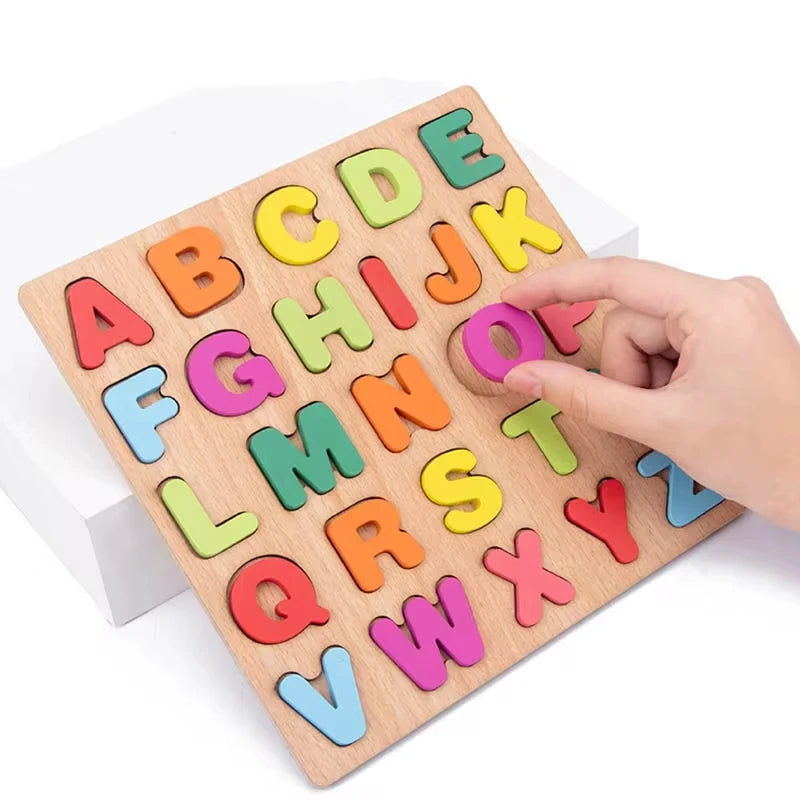 Wooden Alphabet Number Puzzle – Montessori Shape Matching Board